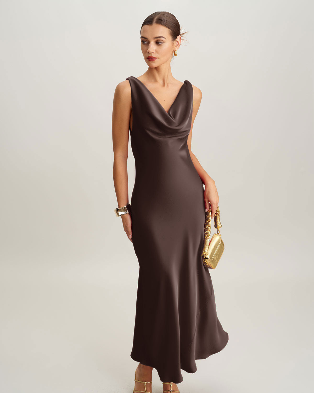 Kaffe Cowl Neck Satin Maxi Klänning