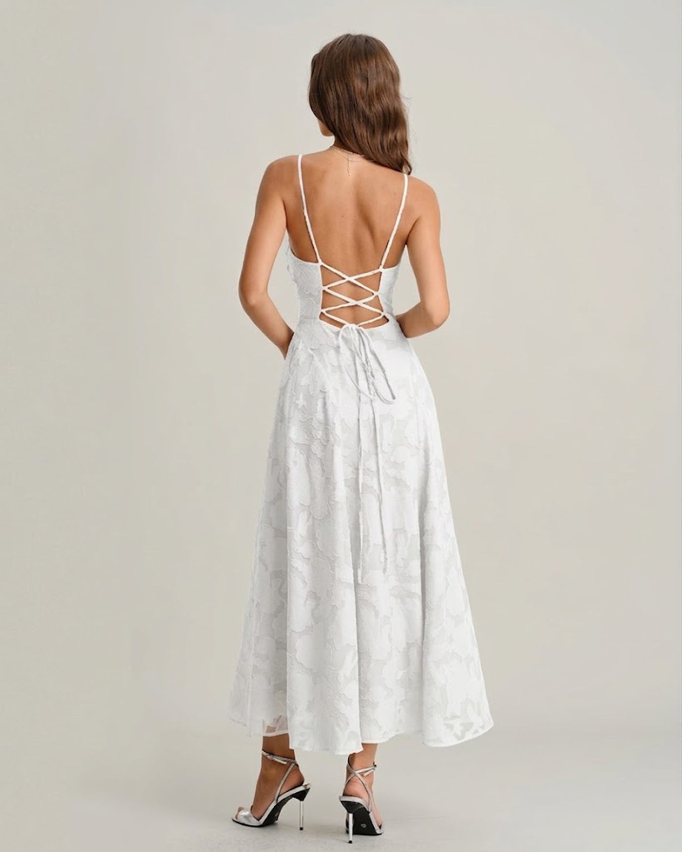 Vit X Cross Jacquard Slip Maxi Klänning