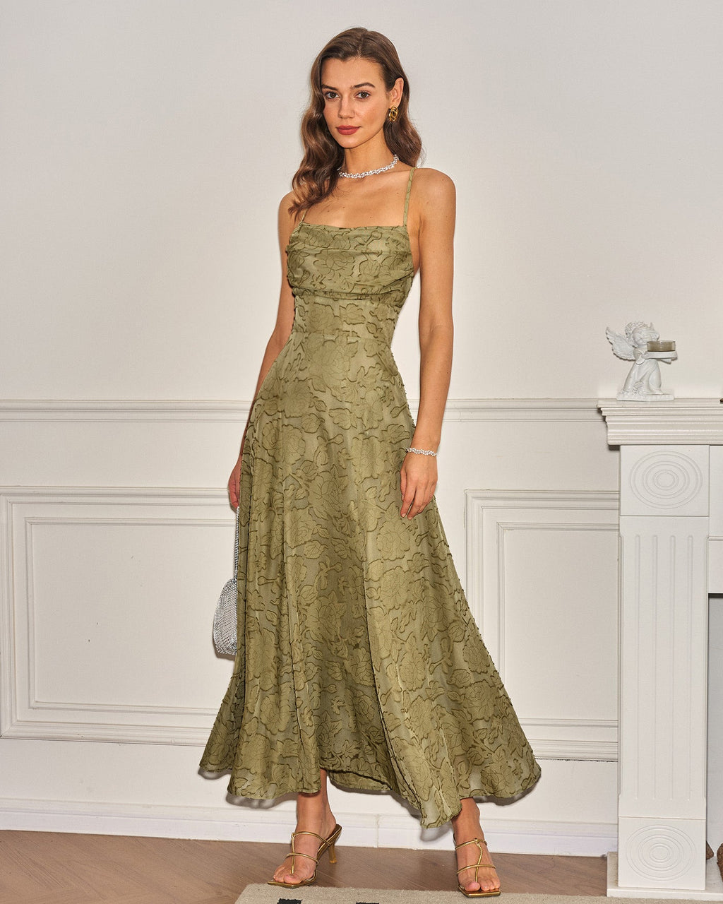 Salviagrön X Cross Jacquard Slip Maxi Klänning
