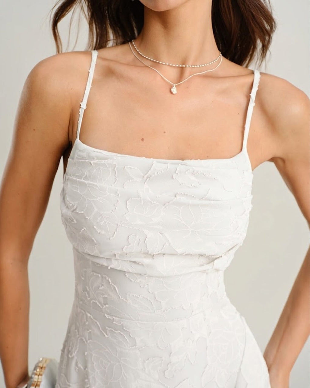 Vit X Cross Jacquard Slip Maxi Klänning