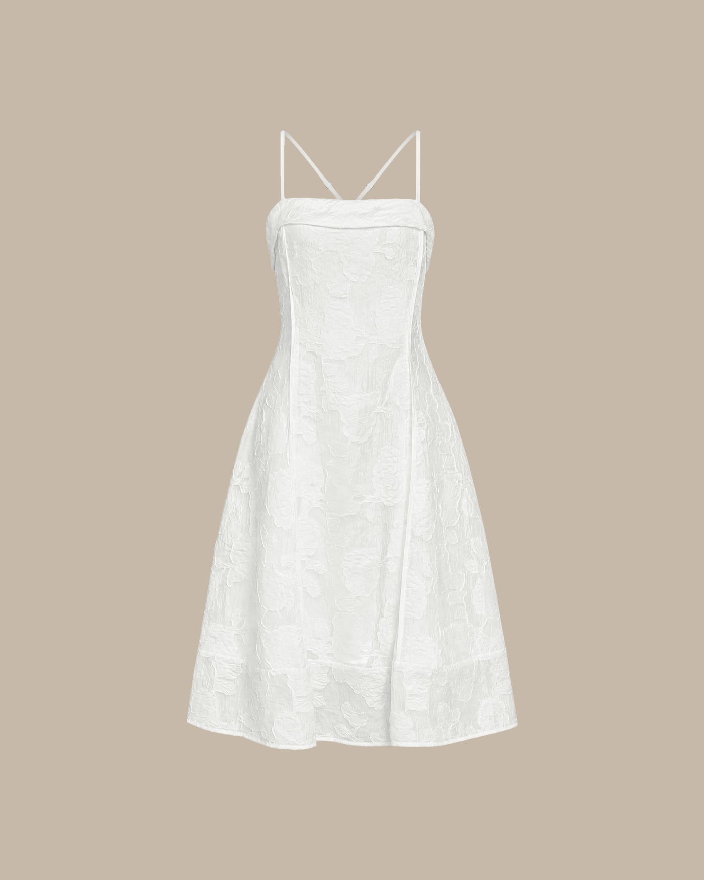 Vit Fyrkantig Hals Jacquard Slip Midi Klänning