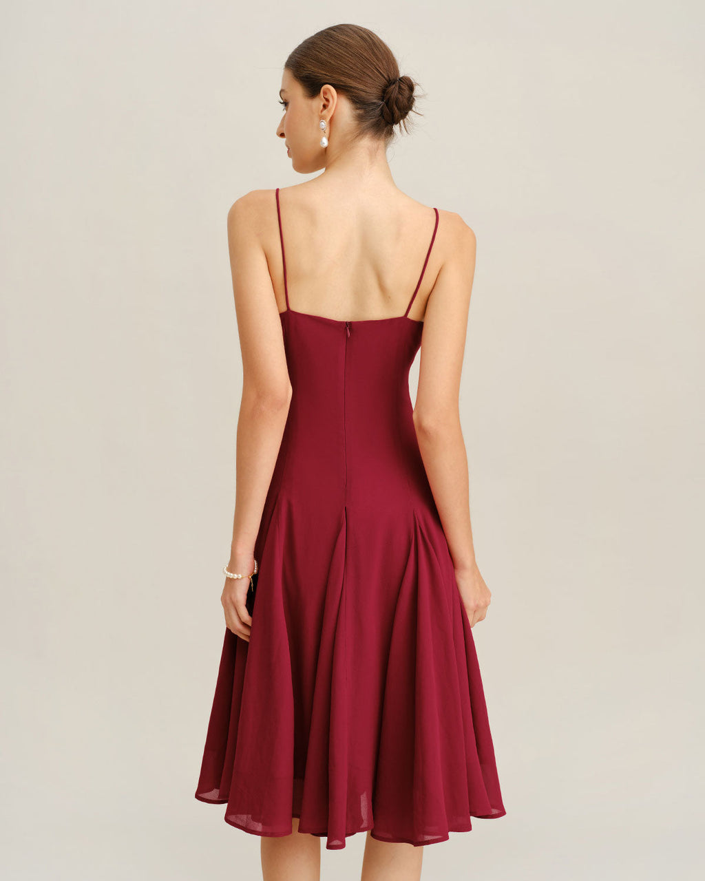 Röd Chiffon A-Linjeformad Slip Midi Klänning