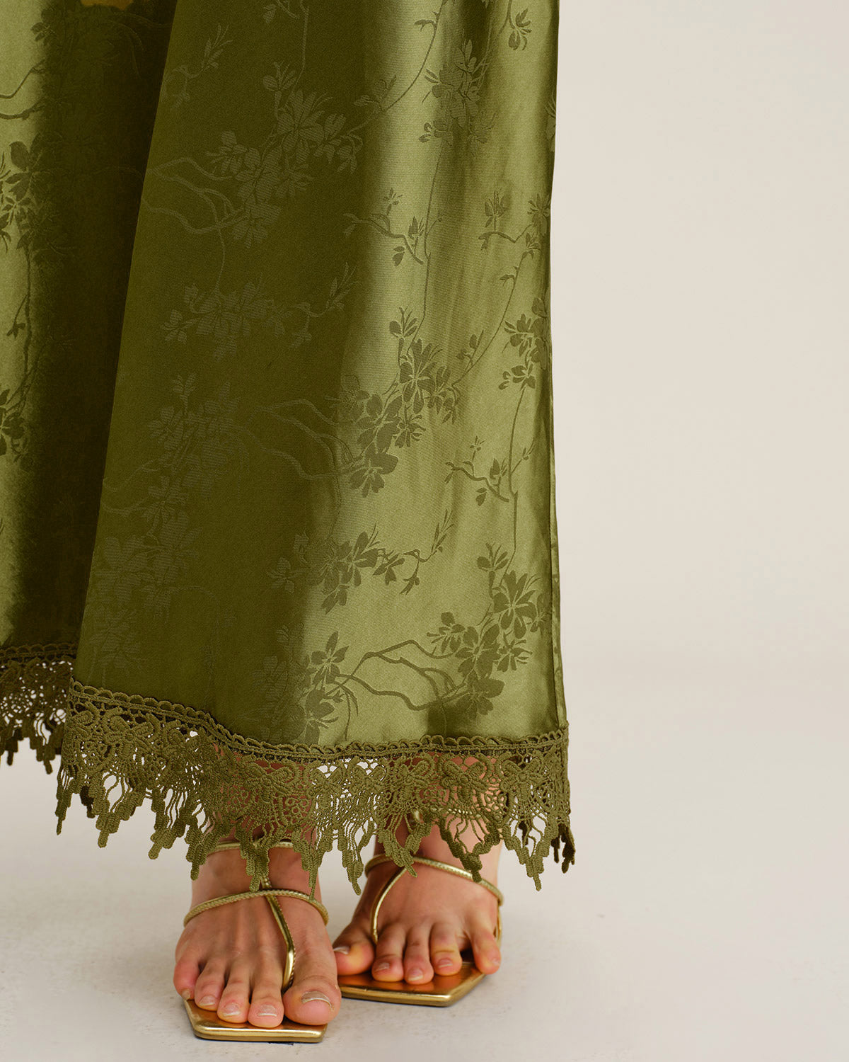 Grön Jacquard Korsett Slip Maxi Klänning