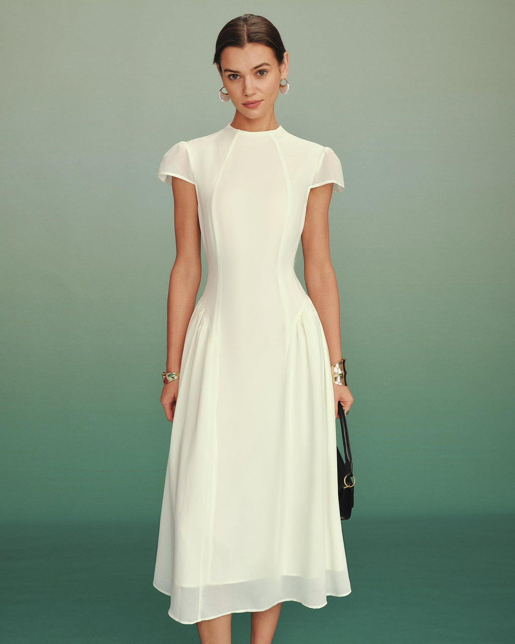 Aprikos Mock Neck A-Line Midi Klänning