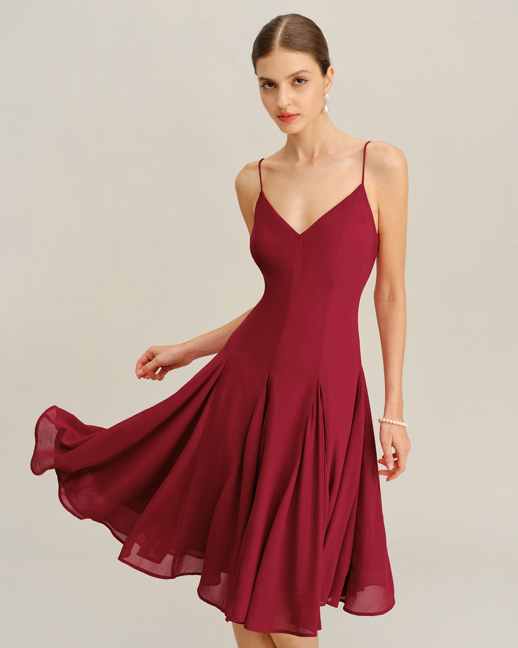 Röd Chiffon A-Linjeformad Slip Midi Klänning