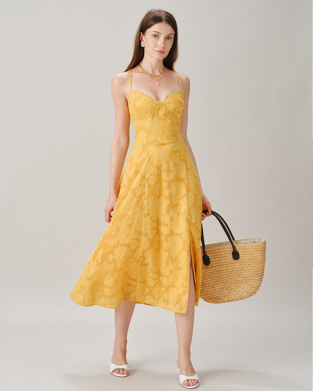 Gul X Cross Jacquard Slip Midi Klänning