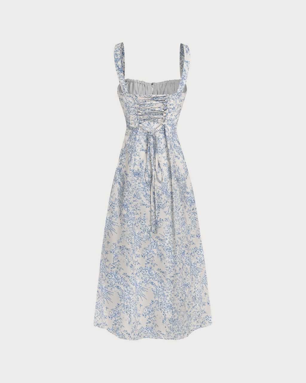Blå Blommig Rynkad Slip Midi Klänning