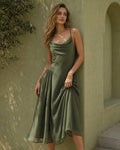 Grön Cowl Neck Slip Chiffon Midi Klänning