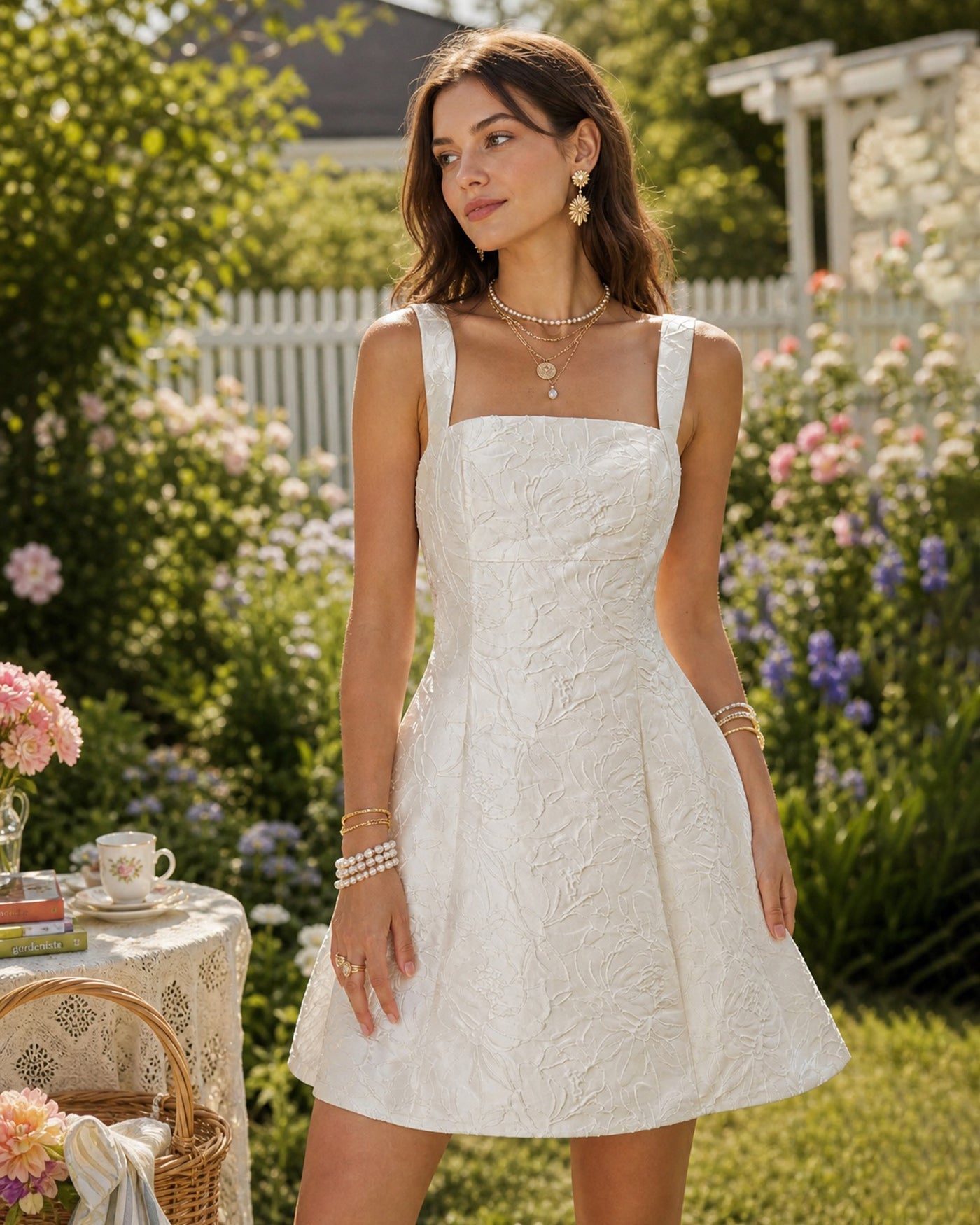 Vit Jacquard Mini Klänning