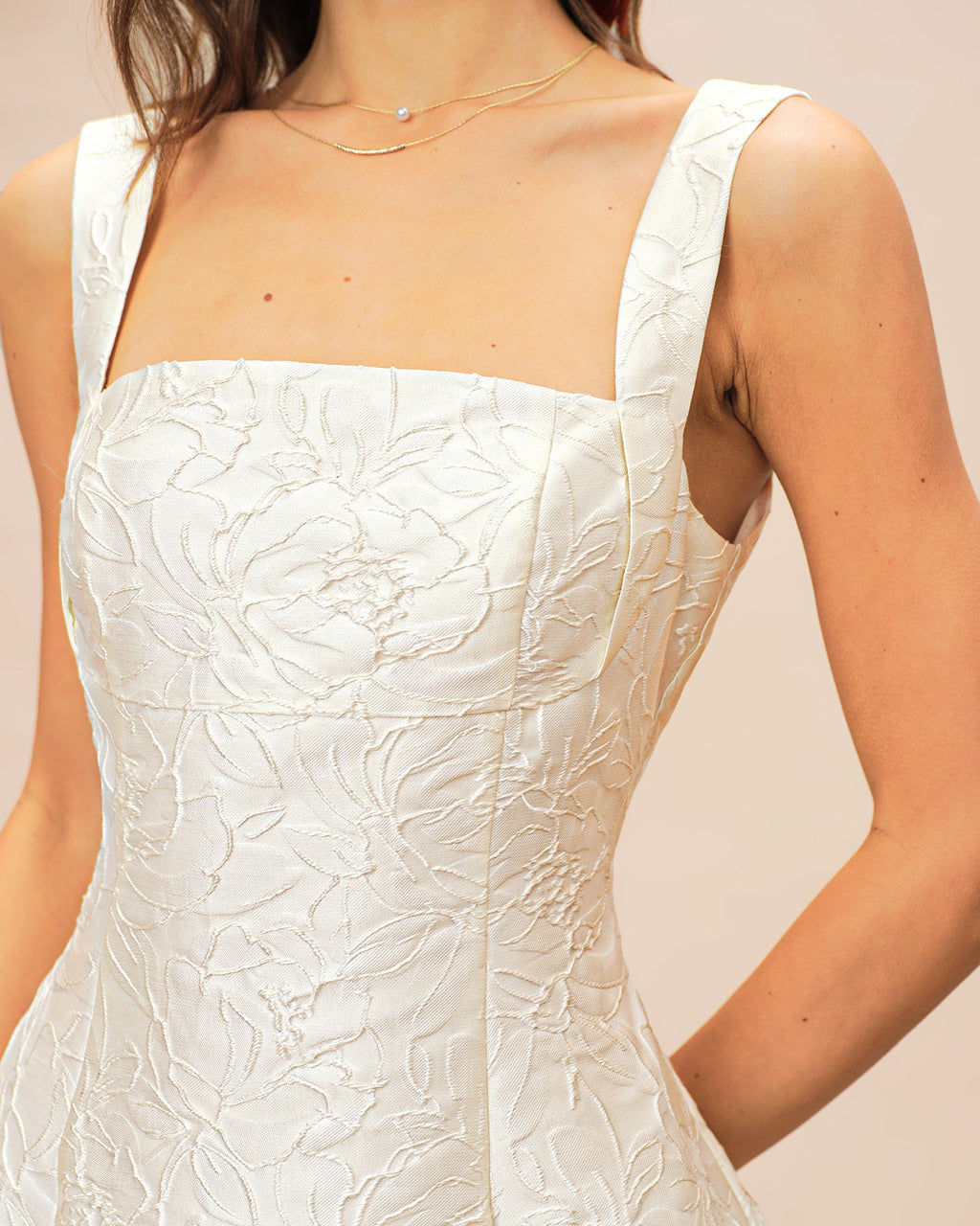 Vit Jacquard Mini Klänning