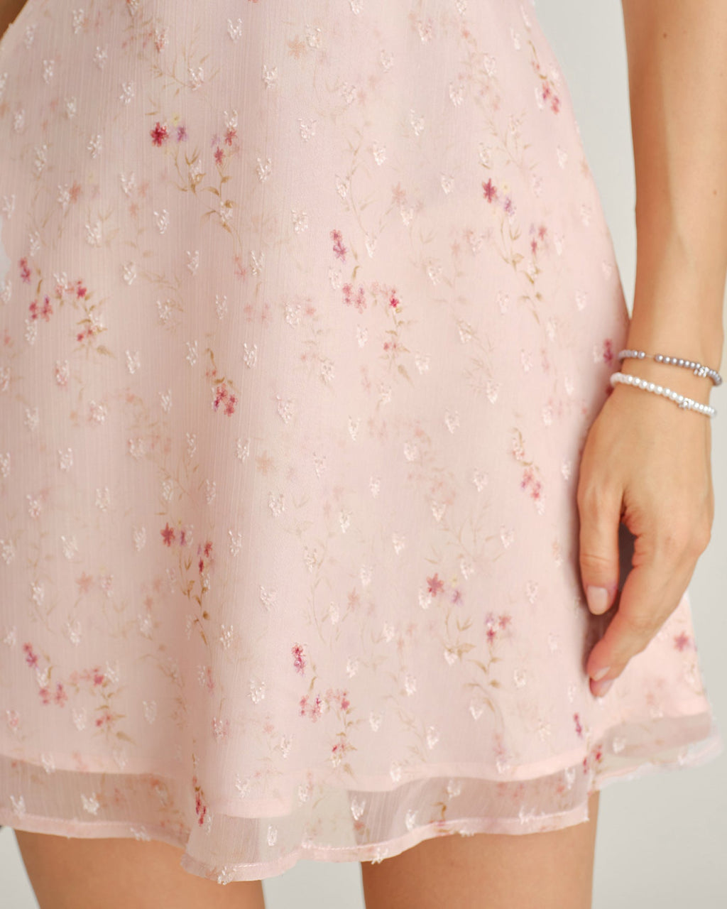 Rosa Cap Sleeve Jacquard Mini Klänning