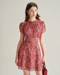 Rosa Blommig Volang Chiffon Mini Klänning