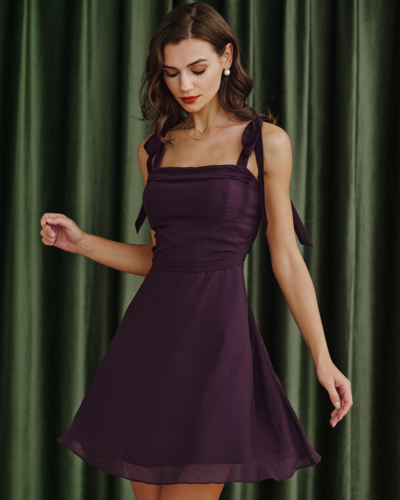 Lila Knytband Chiffon Mini Klänning