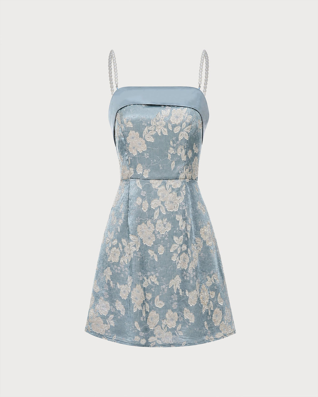 Blå Fyrkantig Halsringning Pärl Jacquard Mini Klänning
