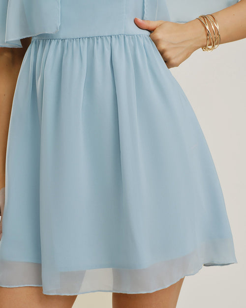 Blå Sweetheart Hals Chiffon Mini Klänning