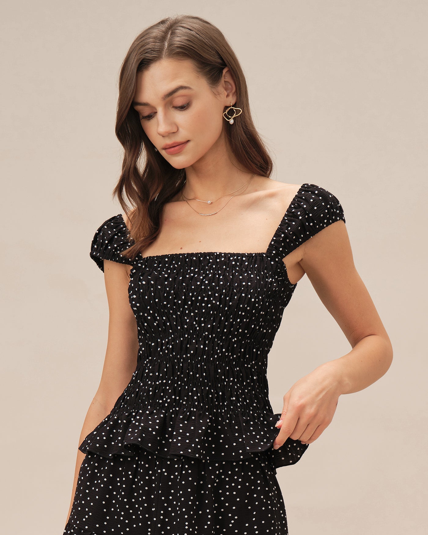 Svart Fyrkantig Nacke Polka Dot Tank Top