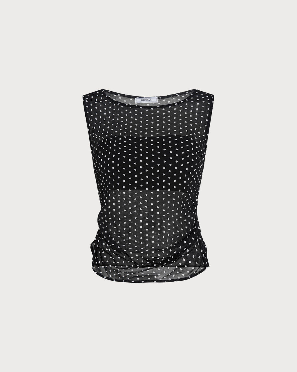 Svart Båthalsad Polka Dot Tanktop