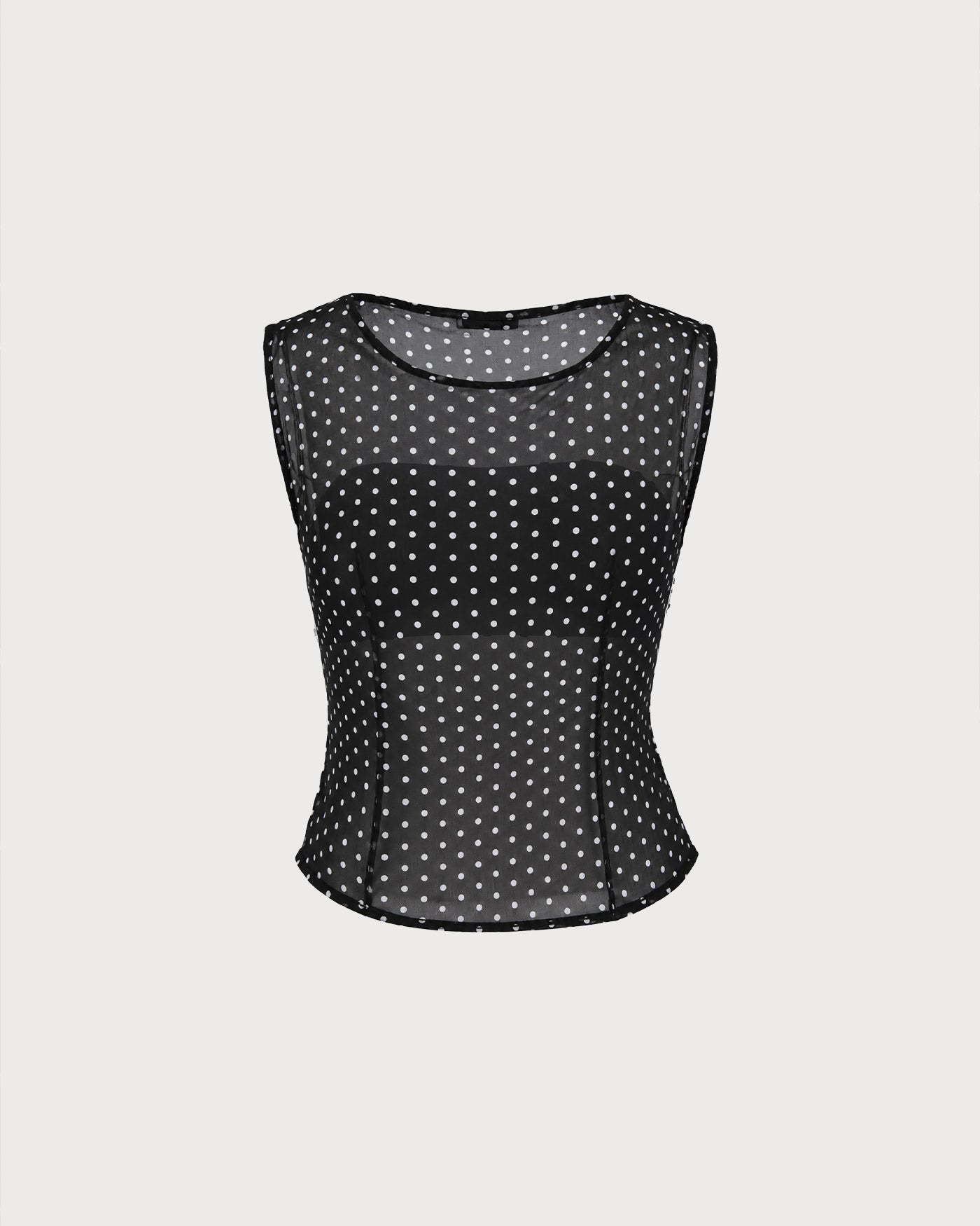 Svart Båthalsad Polka Dot Tanktop